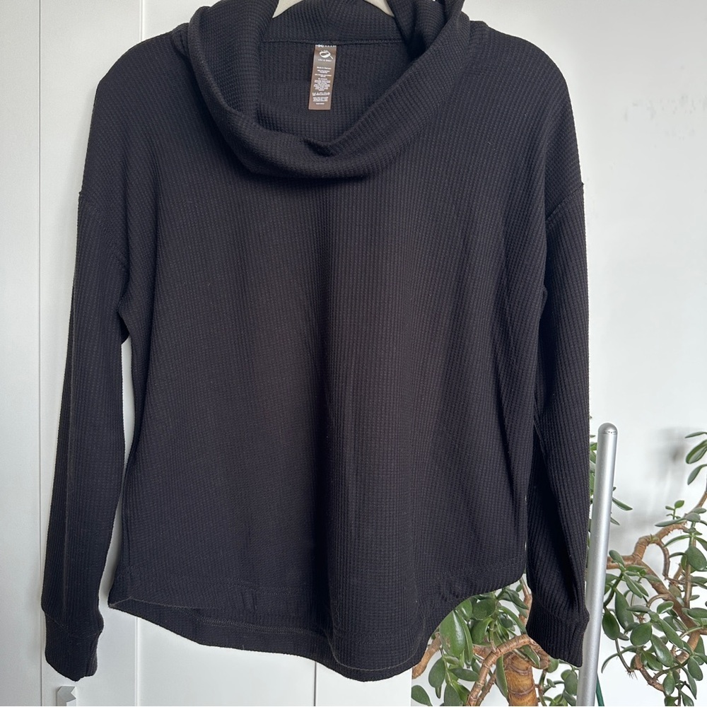 Lou & Grey Black Cowl Neck Waffle Knit Sweater